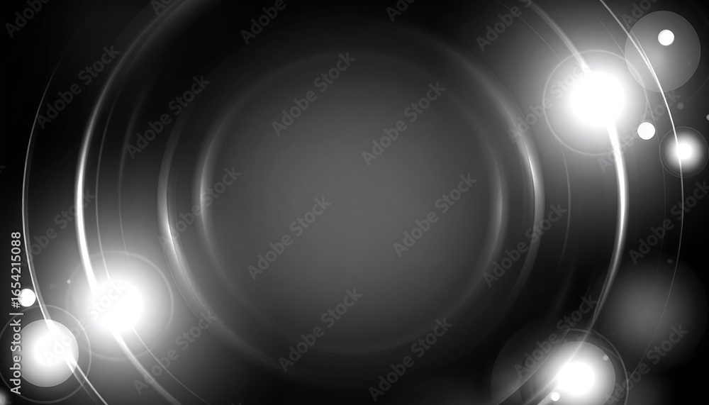 Poster abstract dark background with glowing circles, lines, and bokeh lights, creating a futuristic or sci