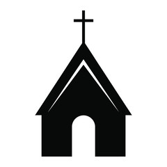 Silhouette of a church building with a cross atop its roof