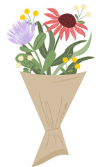 Bouquet of assorted wildflowers in a paper cone