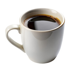 A steaming cup of hot black coffee in a ceramic mug, isolated on transparent background, perfect for a morning energy boost or a warm beverage