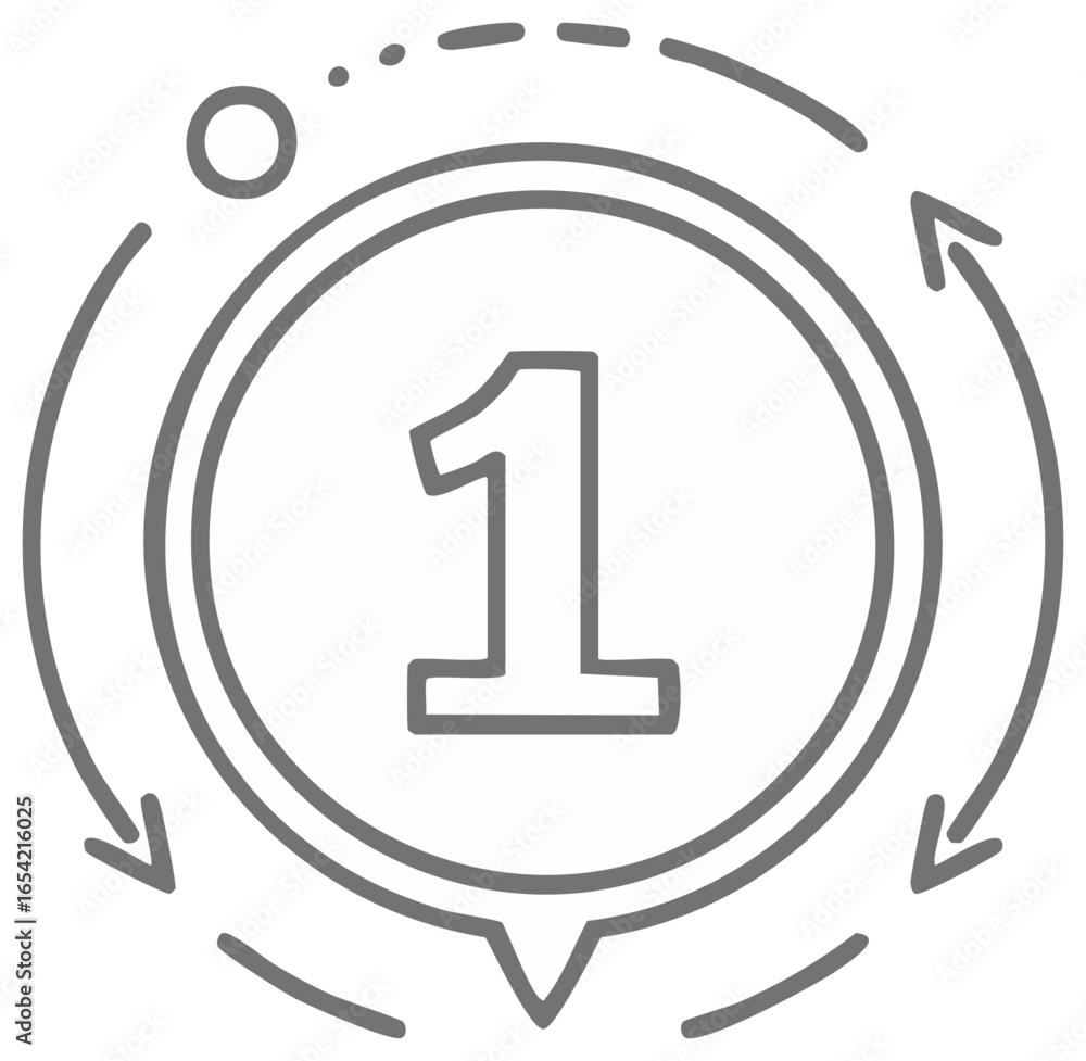 Aufkleber minimal line art icon of the number one in a circular arrow process representing the first step