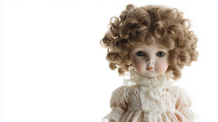 Fototapeta premium Antique porcelain doll with curly hair