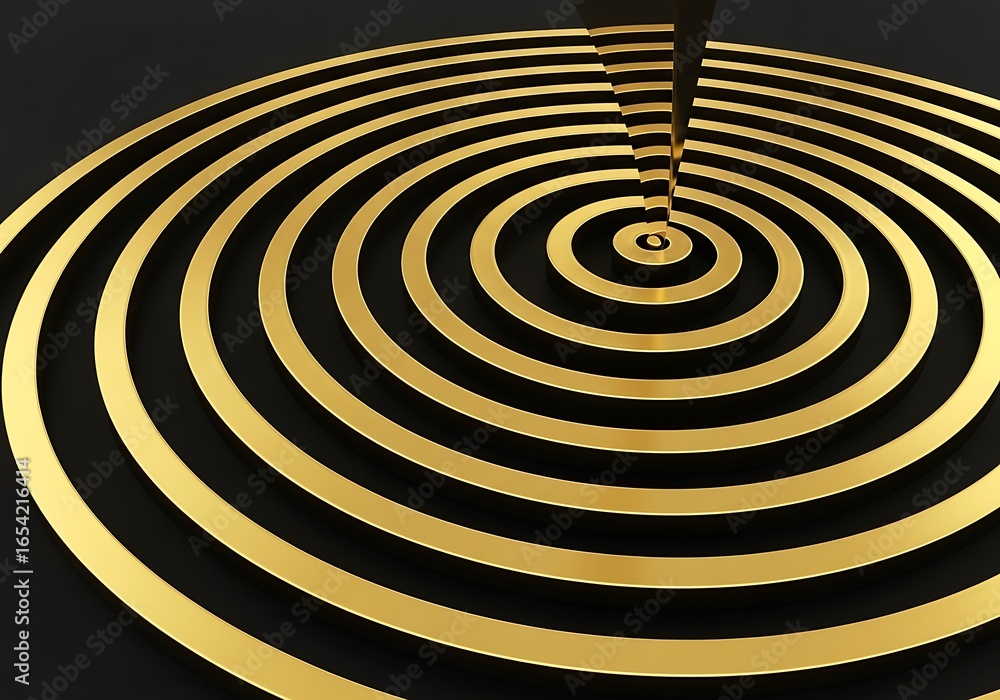 Poster abstract golden concentric circles and black background design element