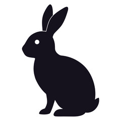 Dark silhouette of a rabbit with long ears and white eye hare black
