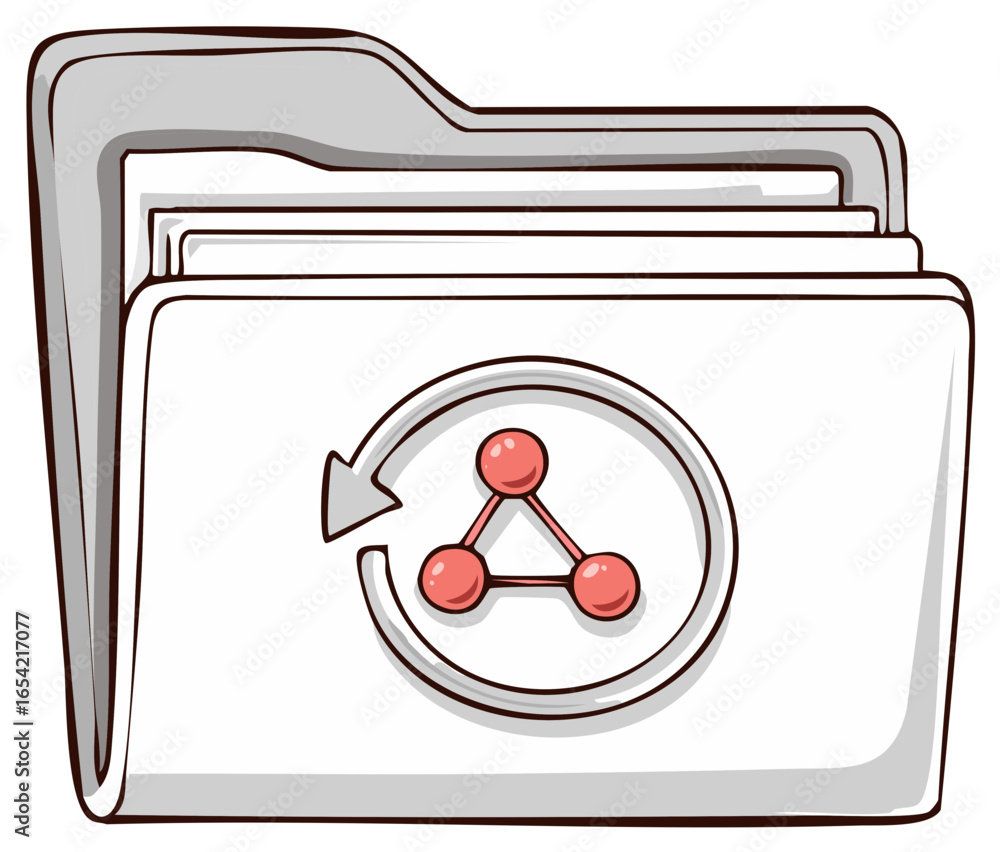 Poster document folder with circular arrow and molecular structure icon