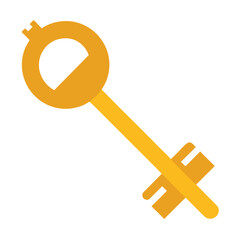 Golden skeleton key with circular head and notched bit yellow metal