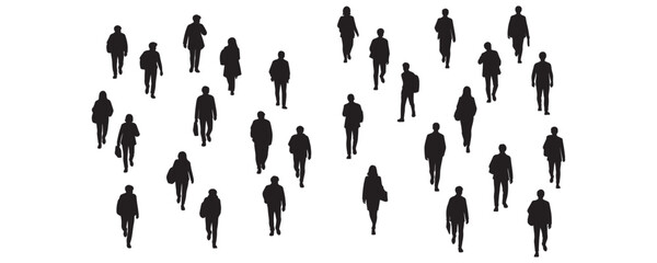 Architectural drawings of walking students top perspective silhouette vector illustration for urban campus design educational planning layouts pedestrian movement and crowd visualization