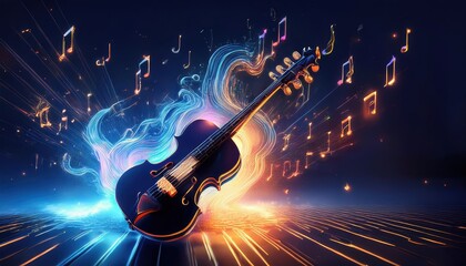 Fototapeta premium Dancing firefly surrounded by vibrant music notes with a surreal melting background in a digital art style