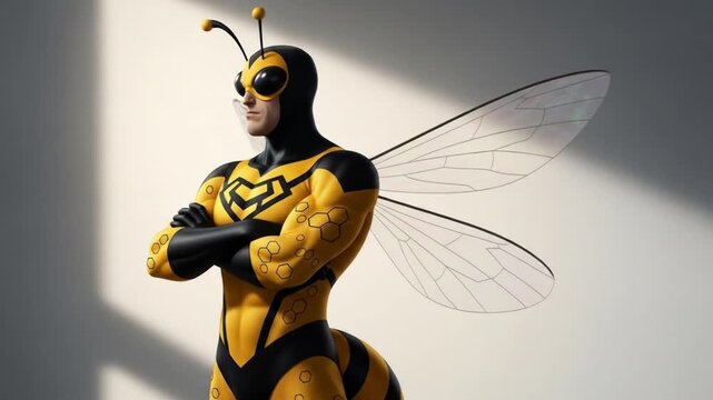 The Mighty Bee Superhero: A 3D Render of a Powerful Insect-Themed Figure
