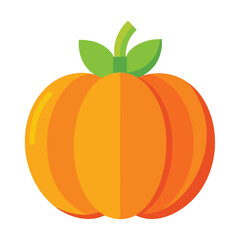 Orange pumpkin with green leaves stem