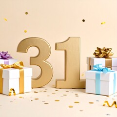 Nicely wrapped presents and number 31. Photo for birthday or anniversary party