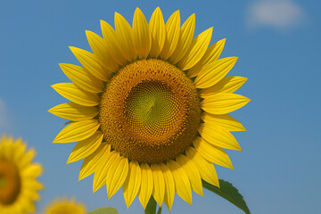 Naklejka premium Sunflowers in full bloom swaying in the wind, a symbol of summer