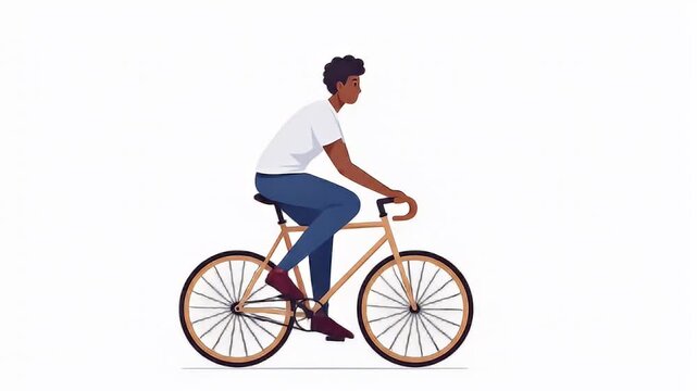 Stylized illustration of a man riding a bicycle on a plain white background