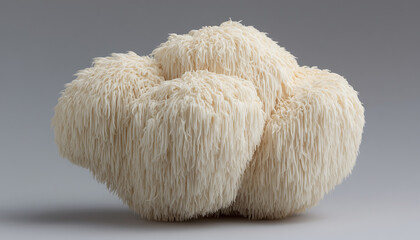 Isolated Lion’s Mane mushroom (Hericium erinaceus) on white background, textured spiny fungal specimen, medicinal nootropic and neuroprotective adaptogen for cognition, immunity, and wellness