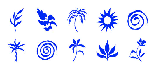Vector abstract logo templates, icons and symbols, art prints with minimal shapes in floral wavy ink rough hand drawn naive style, cover, packaging, branding design templates