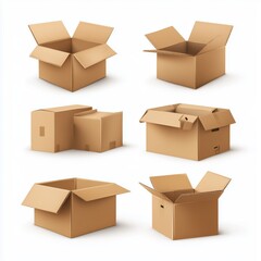 Fototapeta premium Collection of Cardboard Boxes for Packaging and Shipping , PNG isolated cut out image