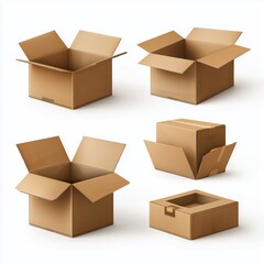 Collection of Realistic Cardboard Boxes , PNG isolated cut out image