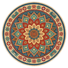 Colorful mandala pattern with floral and geometric elements isolated on transparent background