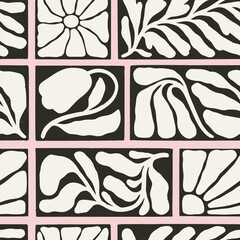 Abstract groovy floral pattern. Modern trendy Matisse style. Hand drawn design for wallpaper, wall decor, print, postcards, covers, textile.