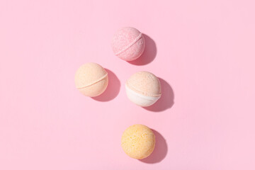 Set of bath bombs on  pink background
