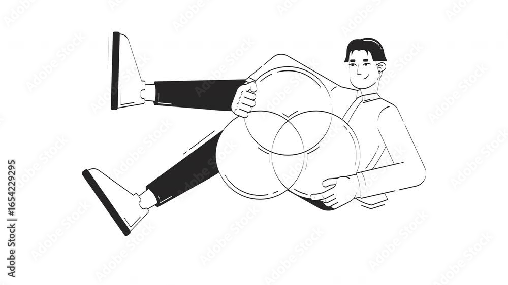 Poster data analyst presenting venn diagram hand drawn whiteboard sketch animation. data visualization. clo