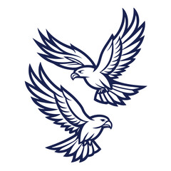 Two soaring eagles in flight falcon bird