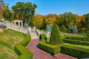 Formal Garden with Stone Staircase