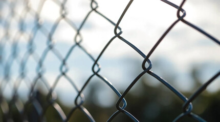 Fototapeta premium Simple metal chain link fence for industrial park security