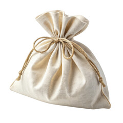 Natural cotton drawstring pouch isolated on transparent background