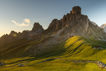 Sunset in the Dolomites Alps, Passo Giau, Italy
