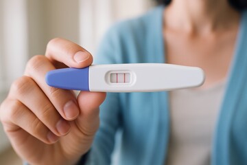 Woman reveals positive pregnancy test result with anticipation and joy, a hopeful moment captured in a close-up shot.