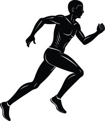 Silhouette of a Male Runner Sprinting in a Race Isolated on White Background