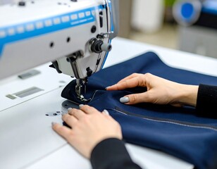Close-up of seamstress operating sewing machine
