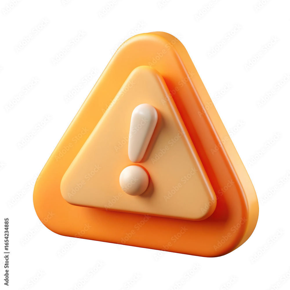 Poster 3d warning sign with exclamation mark isolated on transparent background