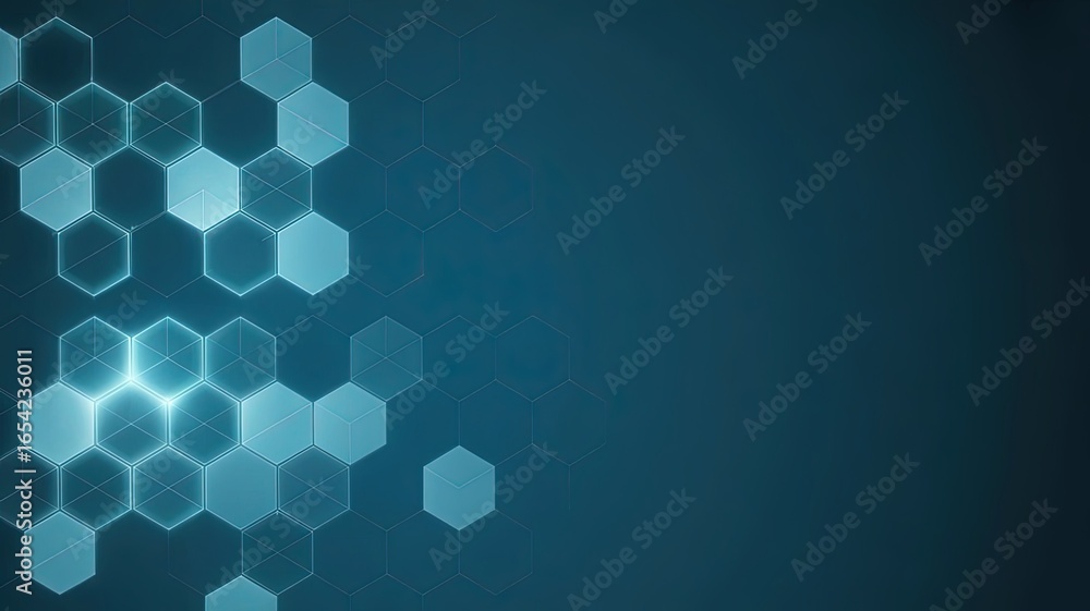 Poster digital hexagon design: a captivating digital design features a network of interconnected hexagonal 
