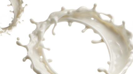Swirling creamy liquid splash motion isolated on a transparent background milk wave