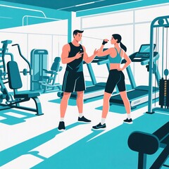 Fototapeta premium man and woman exercising in gym