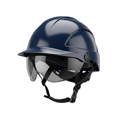 Fototapeta premium Modern dark blue industrial safety helmet with integrated visor for head protection isolated on transparent background