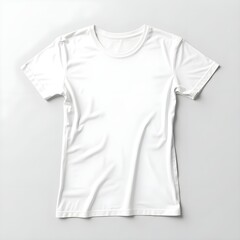 Fototapeta premium Plain White Cotton T-Shirt Mockup on Neutral Background, Ideal Apparel Template for Clothing Line Design, Custom Merchandise, and Product Presentation. Clean and Versatile Blank Garment.