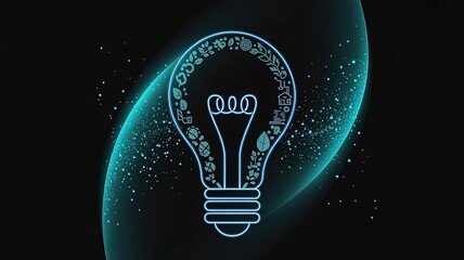 Illumination of Ideas: An artistic representation of a luminous lightbulb encapsulates innovative concepts and ingenuity against a cosmic backdrop, fostering a sense of invention and forward thinking.