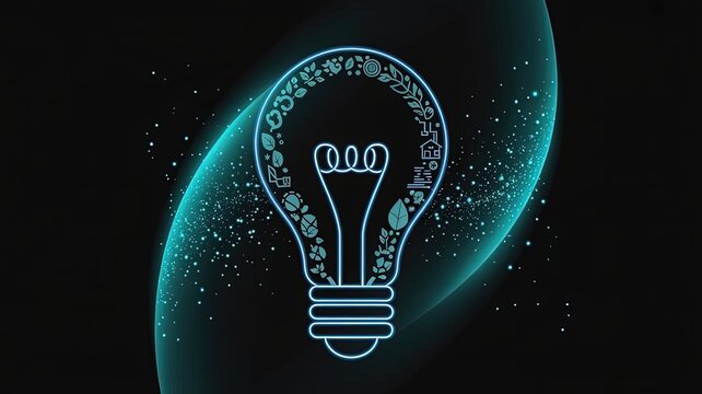 Illumination of Ideas: An artistic representation of a luminous lightbulb encapsulates innovative concepts and ingenuity against a cosmic backdrop, fostering a sense of invention and forward thinking.