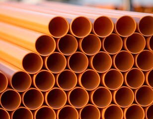Stacked orange plastic pipes
