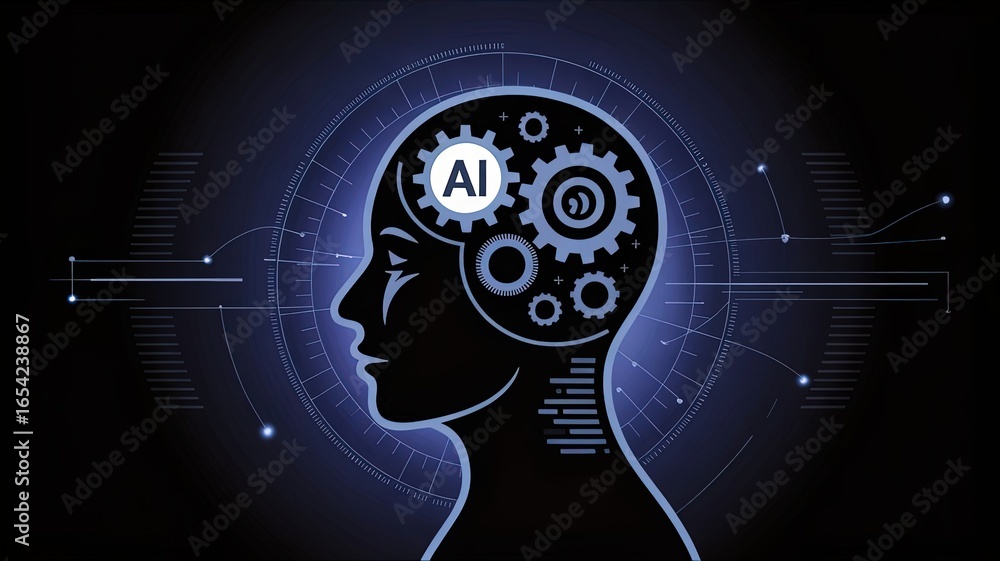 Poster ai brain: the image shows a conceptual representation of the artificial intelligence, with human sil