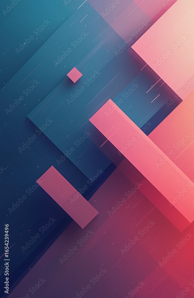 Poster abstract background with dynamic geometric shapes in blue, pink gradient. minimalist layout features