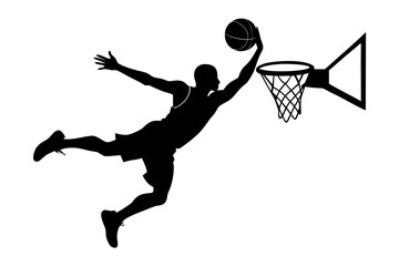Fototapeta premium Basketball player silhouette holding ball with hoop in action sports illustration