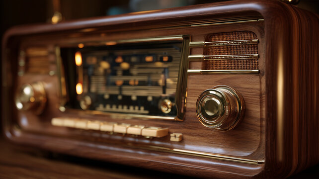 Vintage radio with wooden cabinet and chrome details