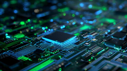 Circuit board with glowing electronic components