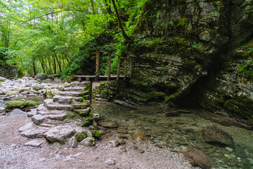 Beautiful landscape at the famous Kozjak waterfall, near Kobarid, Slovenia.