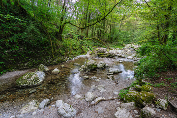 Beautiful landscape at the famous Kozjak waterfall, near Kobarid, Slovenia.