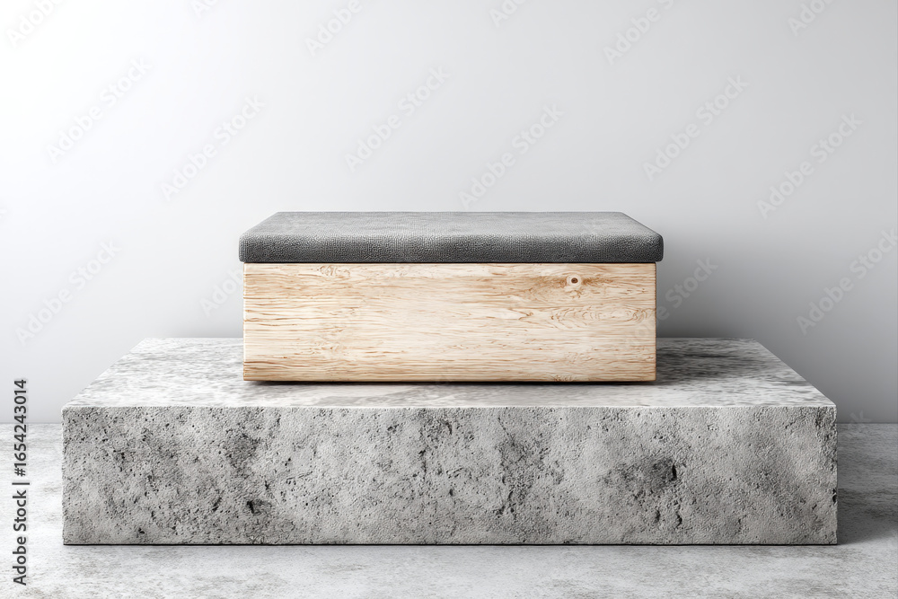 Aufkleber blank rectangular wooden block on stone table for product mockup display